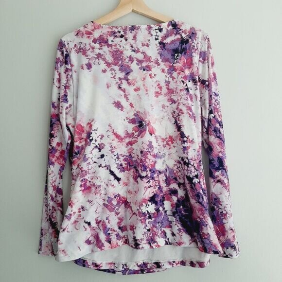 NORTHERN REFLECTIONS | Scoop Neck Stretch Top Abstract Purple & Pink Sz M - Picture 6 of 10